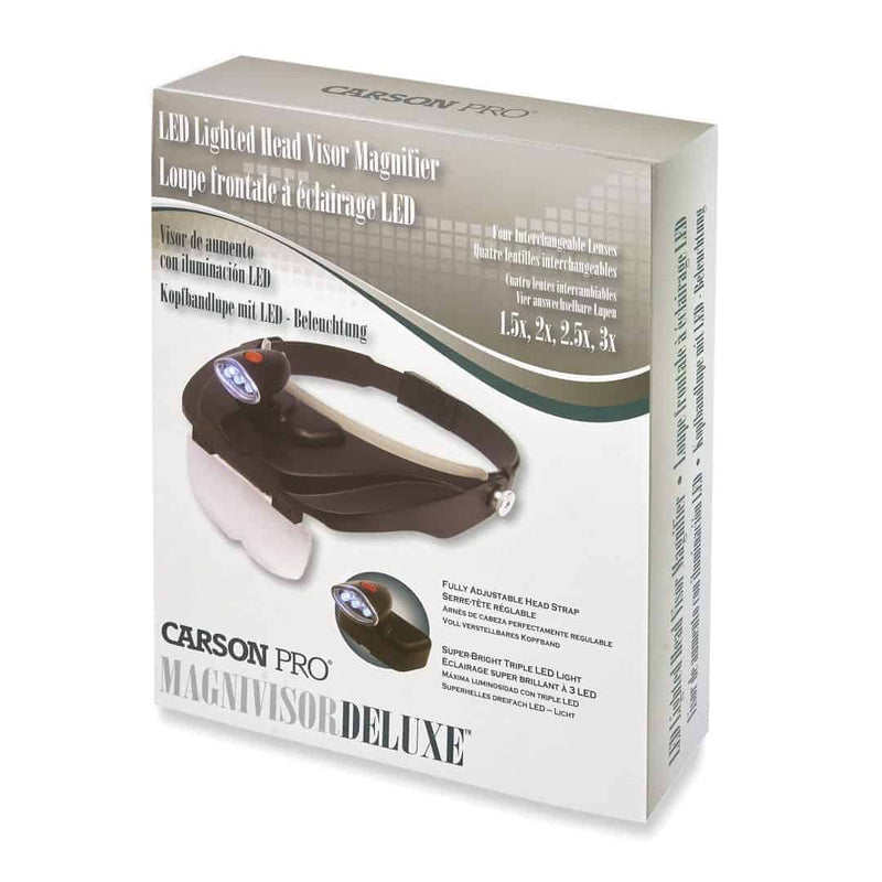 Load image into Gallery viewer, Pro Series MagniVisor™ Deluxe Head-Worn LED Lighted Magnifier with 4 Different Lenses (1.5X, 2X, 2.5X, 3X), 4 inch