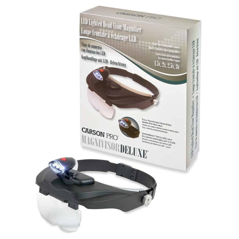 Load image into Gallery viewer, Pro Series MagniVisor™ Deluxe Head-Worn LED Lighted Magnifier with 4 Different Lenses (1.5X, 2X, 2.5X, 3X), 4 inch