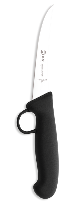 IVO SafetyGrip 5" Black Semi-Flex Curved Boning Knife with Finger Guard